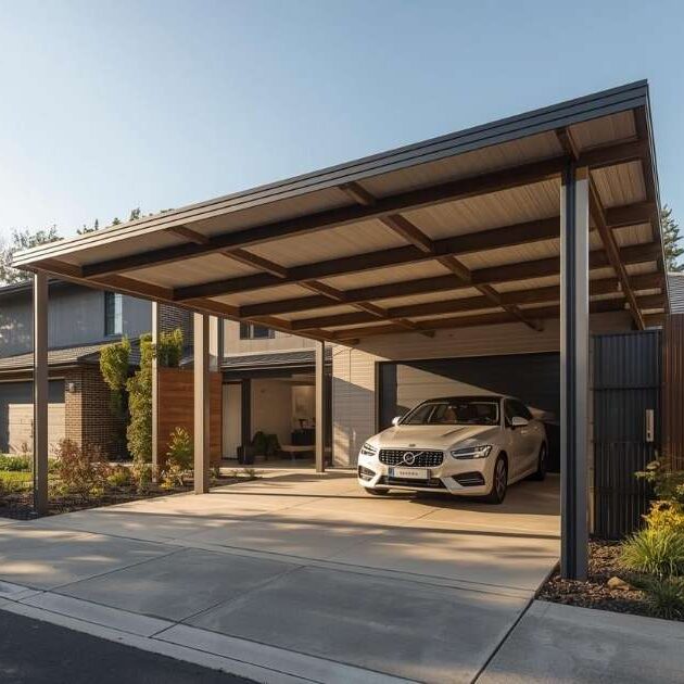 A perfect union of materials creates a carport that’s both beautiful and strong