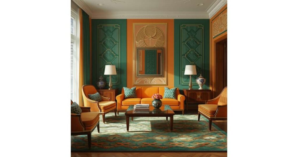 Art Deco Elegance with Orange and Green
