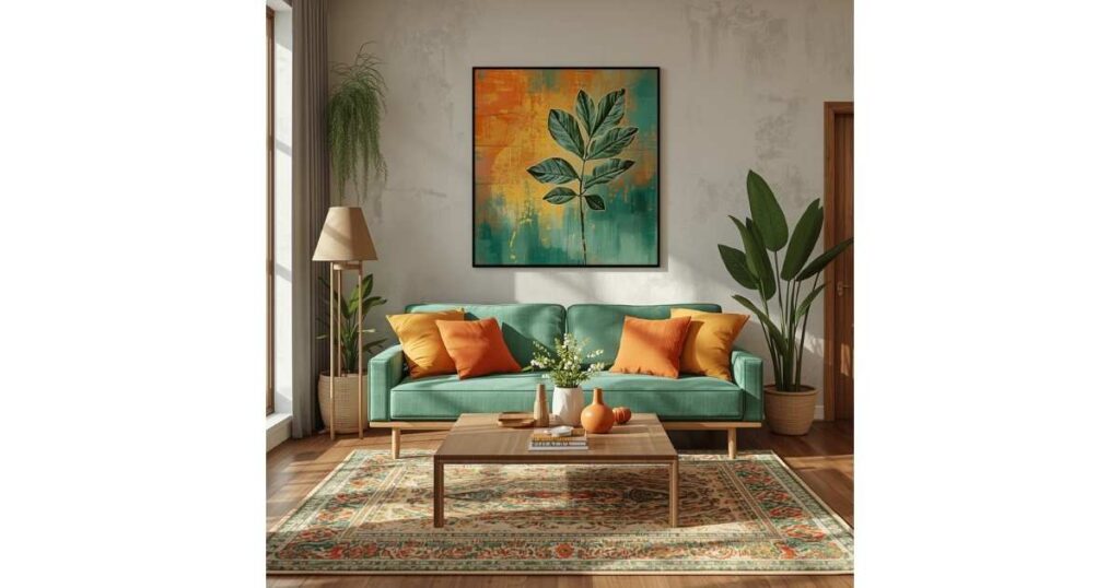Artisan Touch with Handmade Decor Orange and Green Living Room