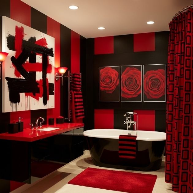 Black and Red Art Pieces Bathroom