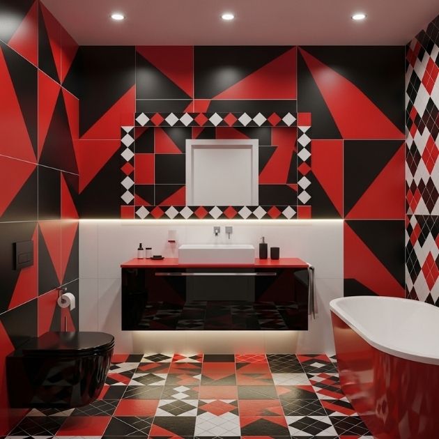 Black and Red Geometric Patterns Bathroom