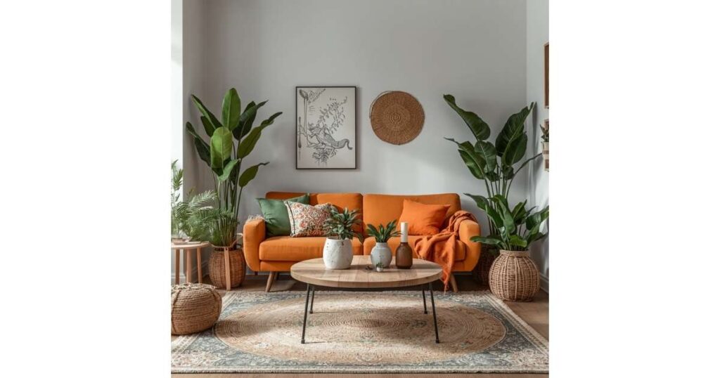 Bohemian Chic with Natural Textures Orange And Green Living Room