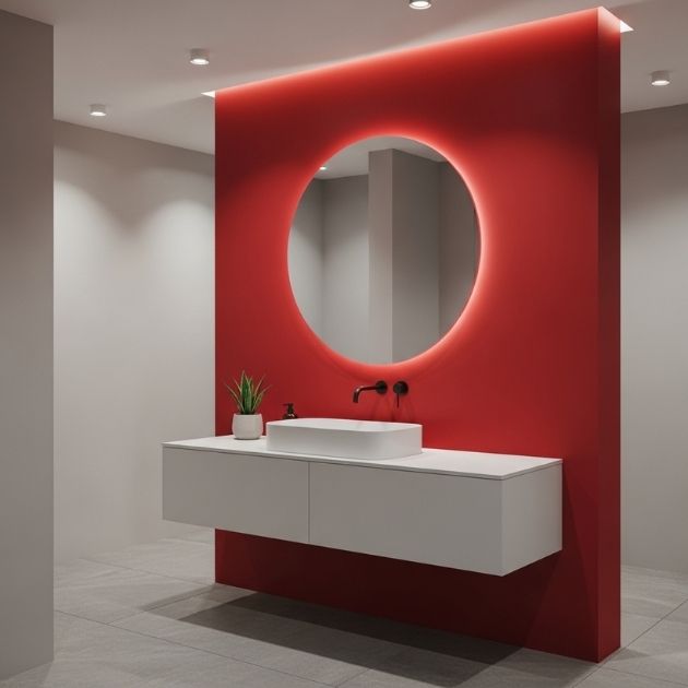 Bold Red Accent Wall bathroom