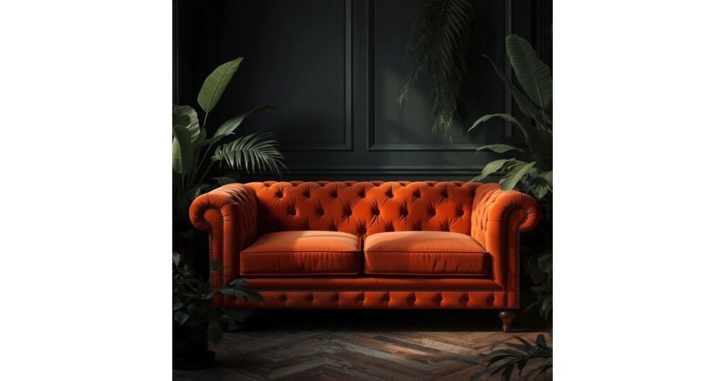 Burnt orange velvet sofa or loveseat