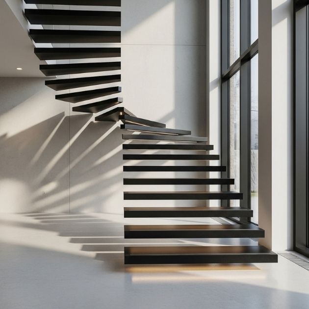 Floating Black Staircase Design