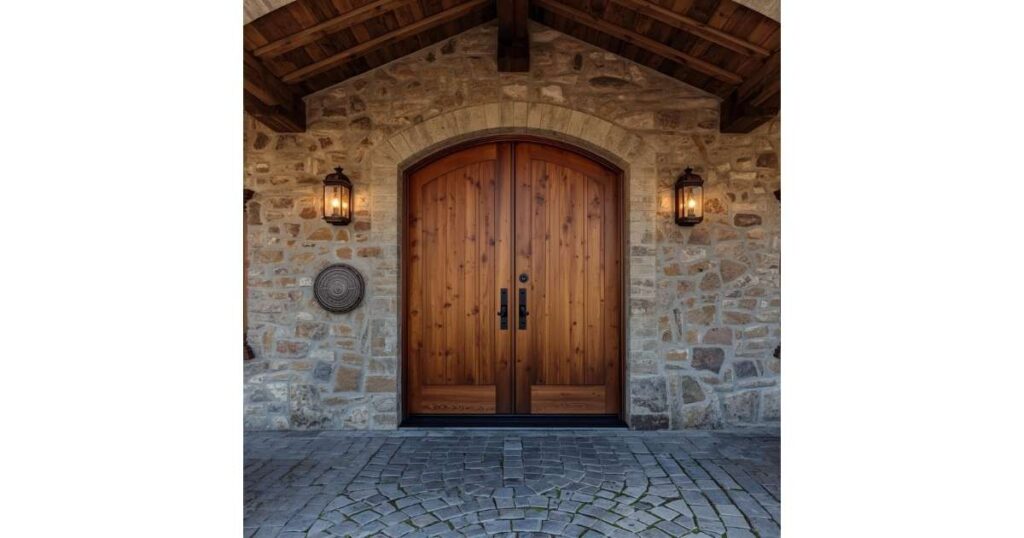Grand Rustic Entryway with Solid Wooden Door