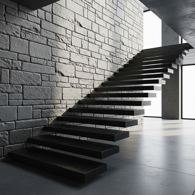 Incorporate Stone Elements Black Stairs