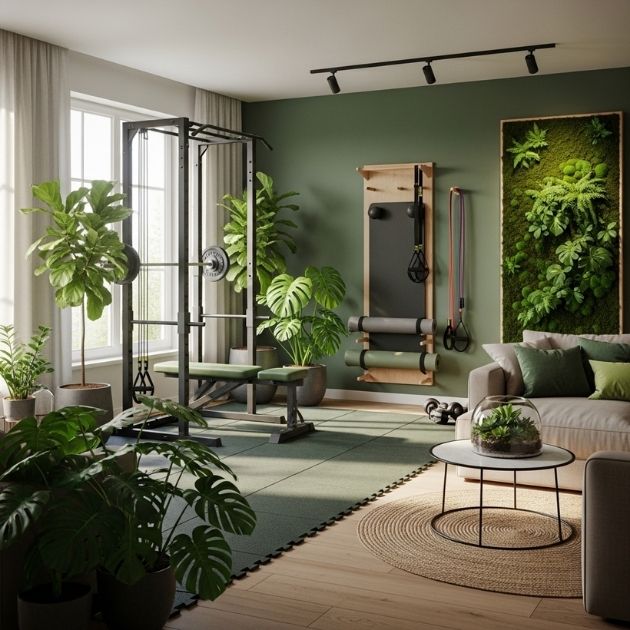 Incorporating Greenery Living Room Gym Combo