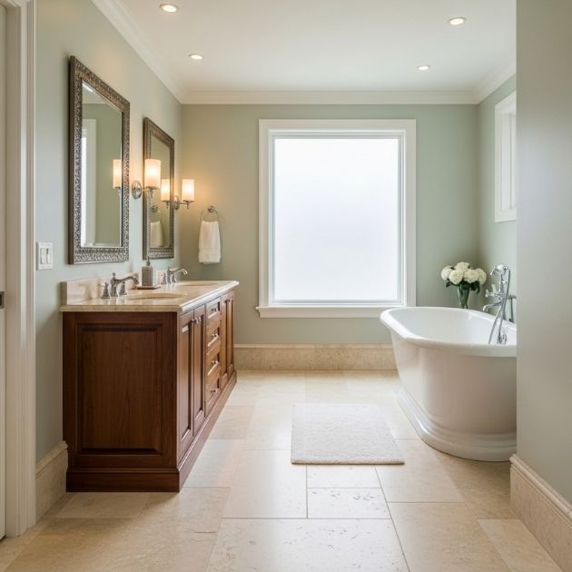 Infuse your bathroom with luxury using natural stone tile baseboards.