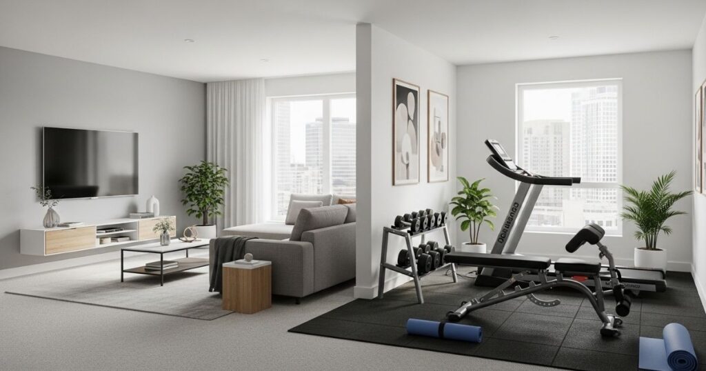 Inspiring Living Room Gym Combo