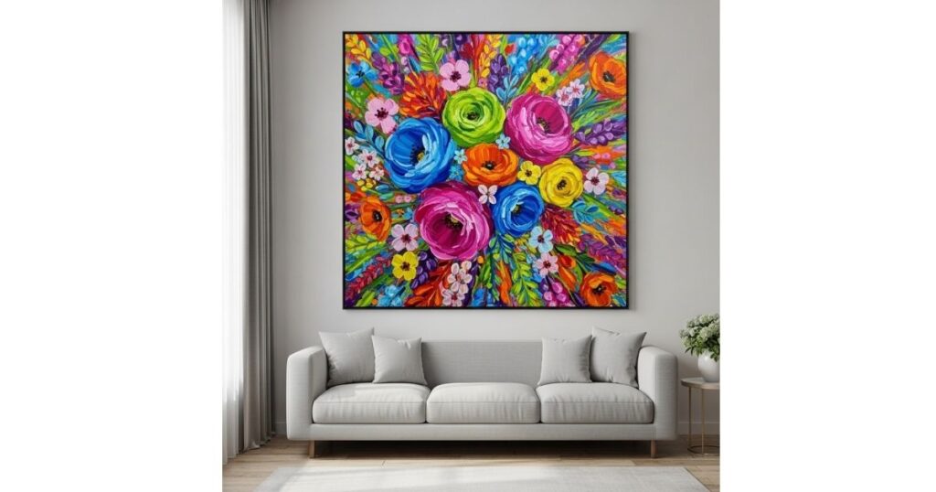 Let your walls come alive with a burst of bright colors in your floral artwork.