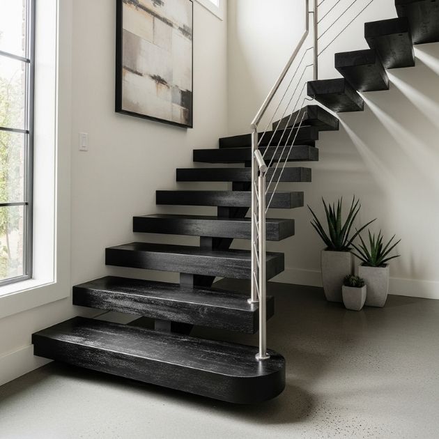 Incorporate Textured Paint Black Stairs