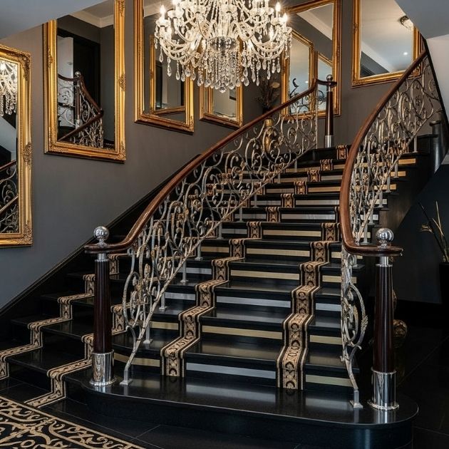 Metallic Accents for a Touch of Glam Black Stairs