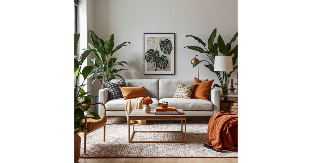 Modern Chic with Green Plants and Burnt Orange Details