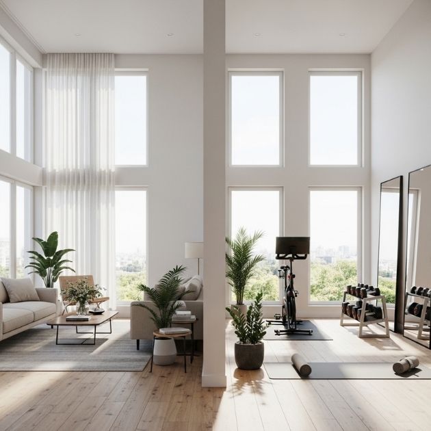 Natural Light Maximization Living Room Gym Combo