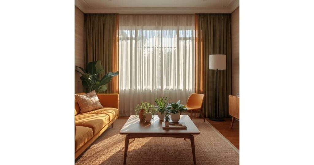 Natural Light and Airy Curtains Green Living Room