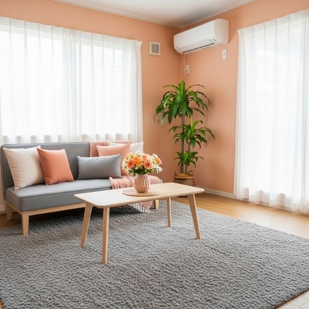 Pair your grey carpet with peach walls for a fresh and playful vibe