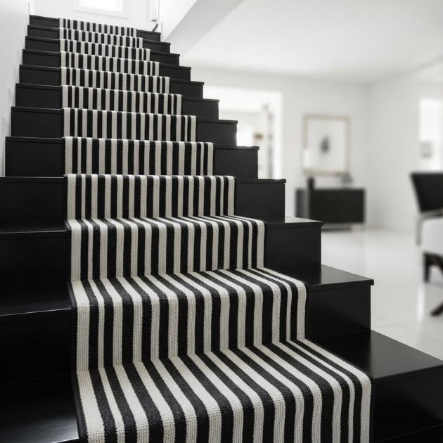 Striped Runner for Dynamic Contrast Black Stairs