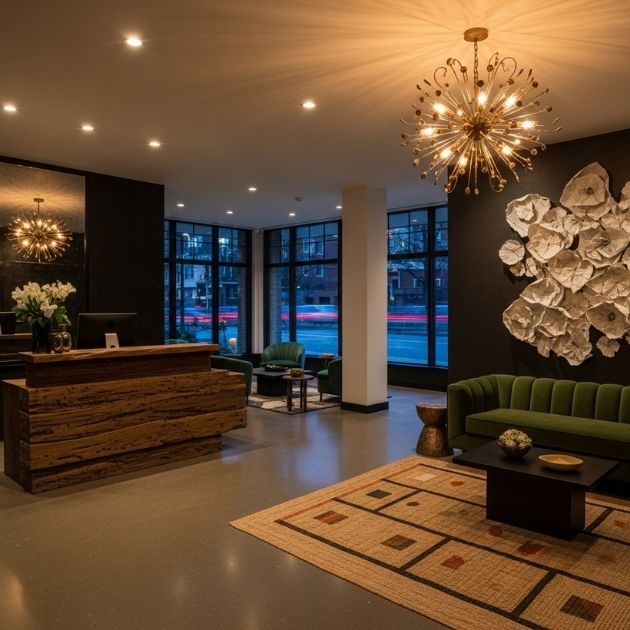 Textures add depth and richness, enhancing your lobby’s aesthetic