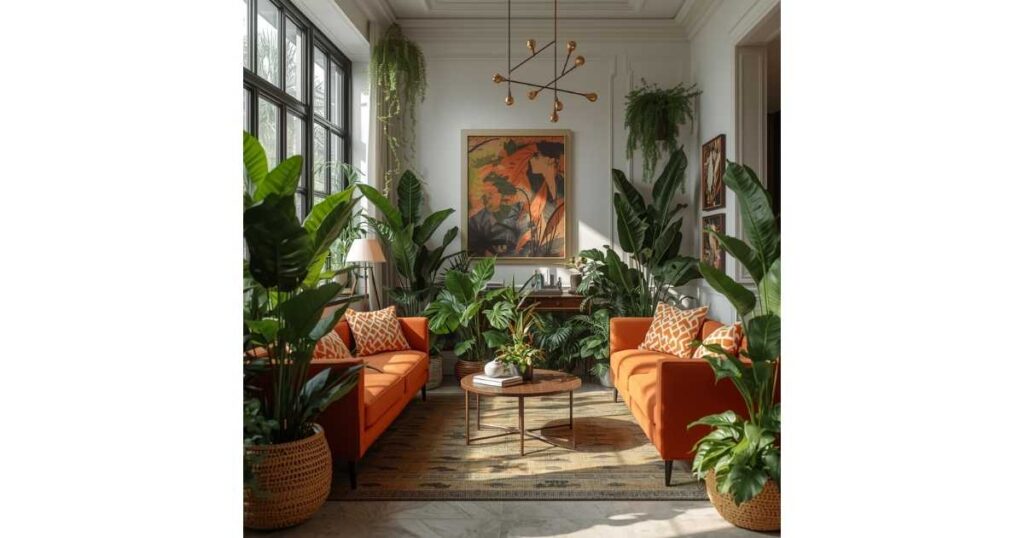 Urban Jungle with Greenery and Orange Highlights