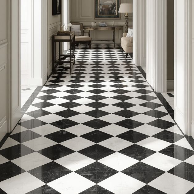 classic checkerboard flooring that exudes timeless elegance