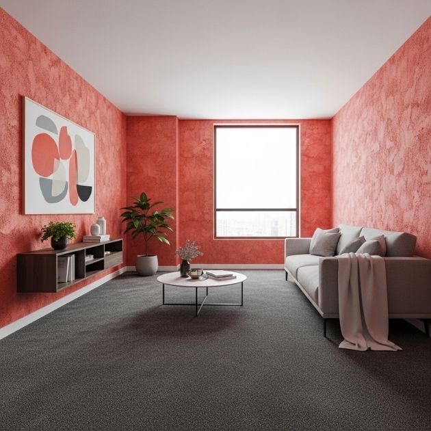 coral walls paired with your grey carpet
