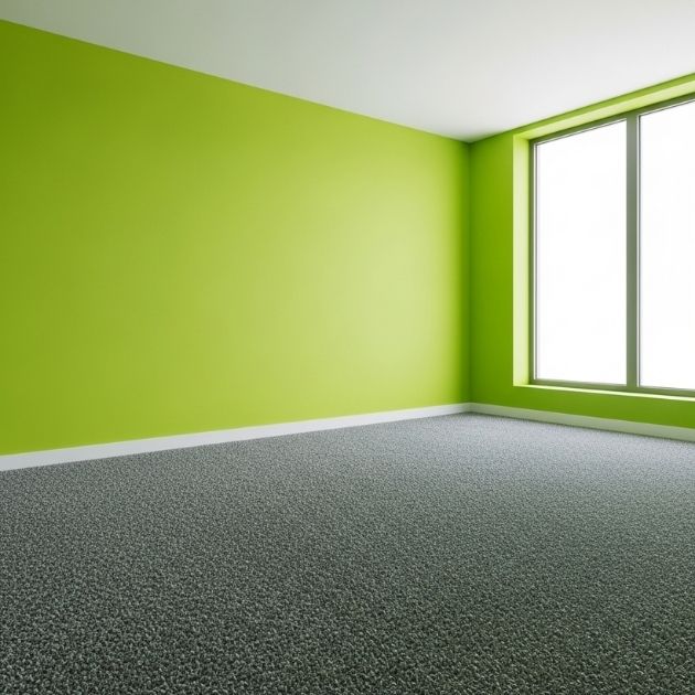 lime green walls with grey carpet