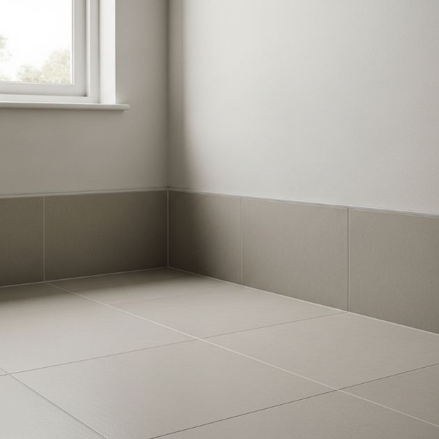 neutral tones in your tile baseboards to maintain a clean and calming bathroom aesthetic.