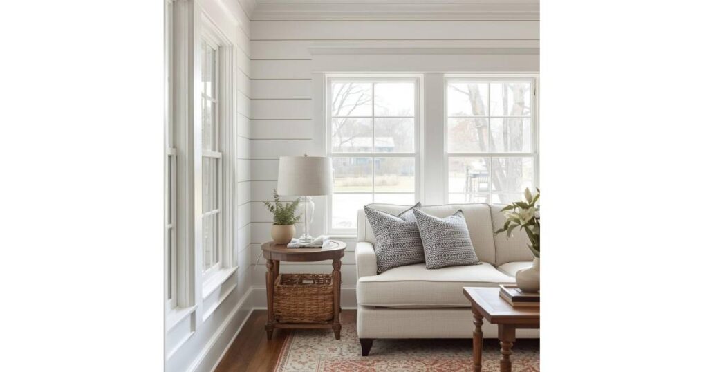 shiplap trim for a classic farmhouse vibe.
