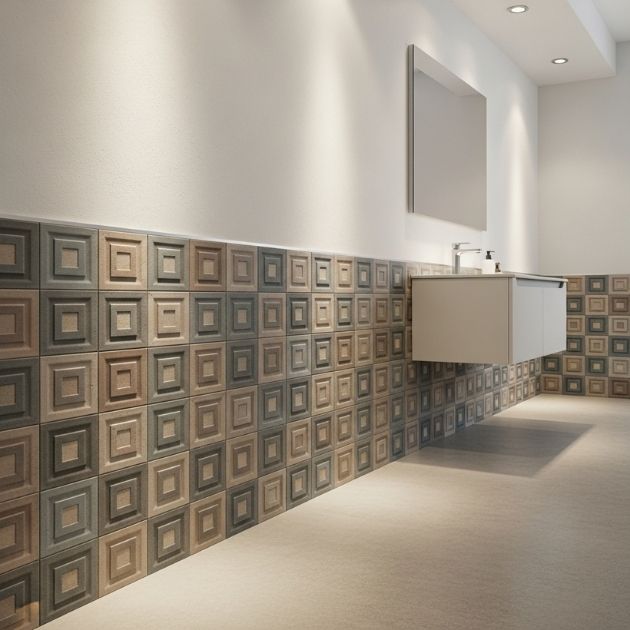 textured tiles for baseboards to add depth and dimension into your bathroom