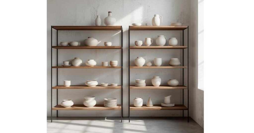 ustic shelving that adds texture and character