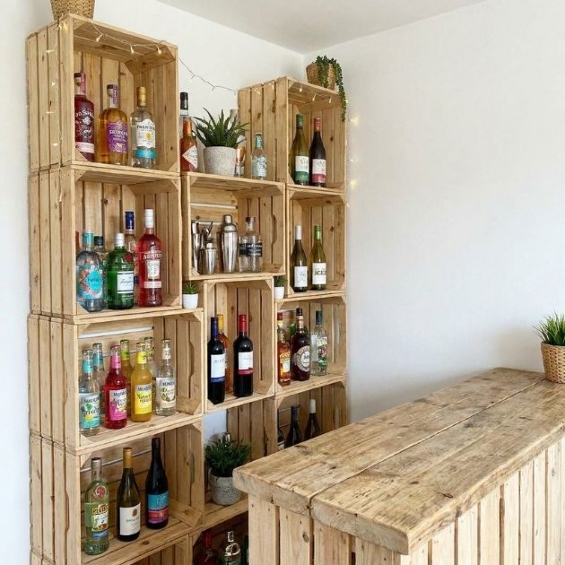 Crate-Style Corner Bar Wall