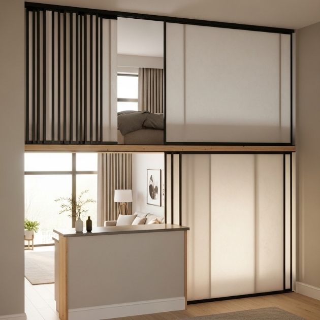 Half Wall With Sliding Screens Above