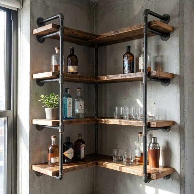 Industrial Pipe Corner Bar Shelving