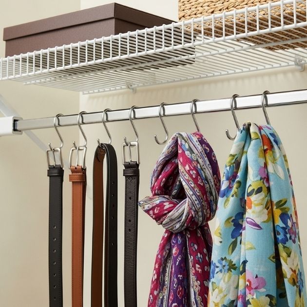 Make a Belt and Scarf Rail Under a Wire Shelf