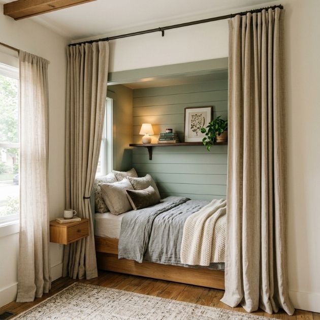 Make a Twin Bed Alcove With Curtains