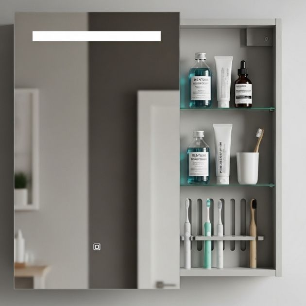 Mirror Cabinet with Interior Slots