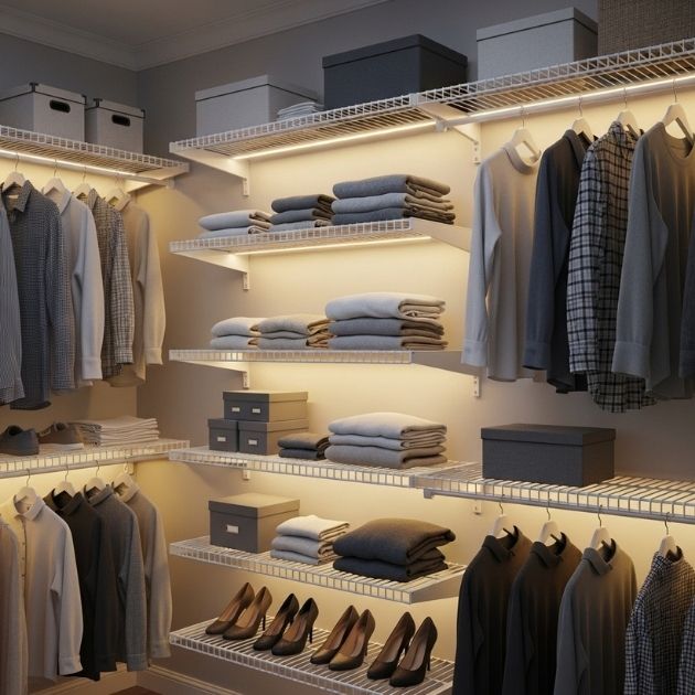 Style Wire Shelving With Paint and Soft Lighting