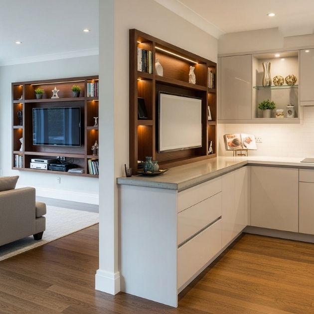 Two-Sided Media Nook Inside the Half Wall