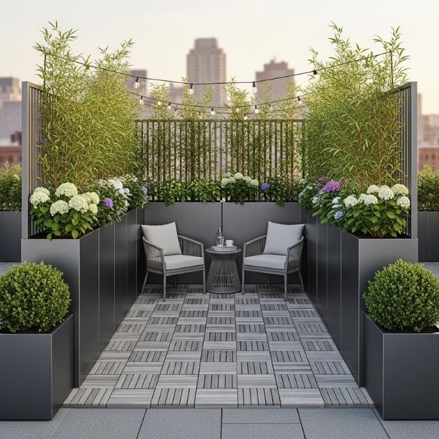 U-Shape Planter Layout Around Seating