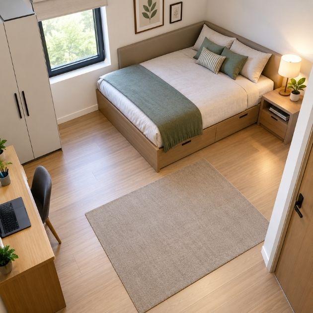 Corner Bed Layout for Maximum Floor Space